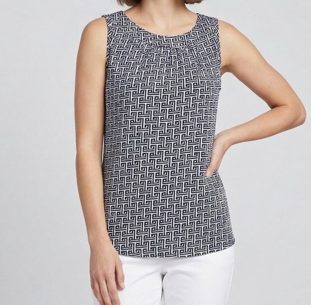 LOFT Outlet Womens Small Sleeveless Top Black White Pattern